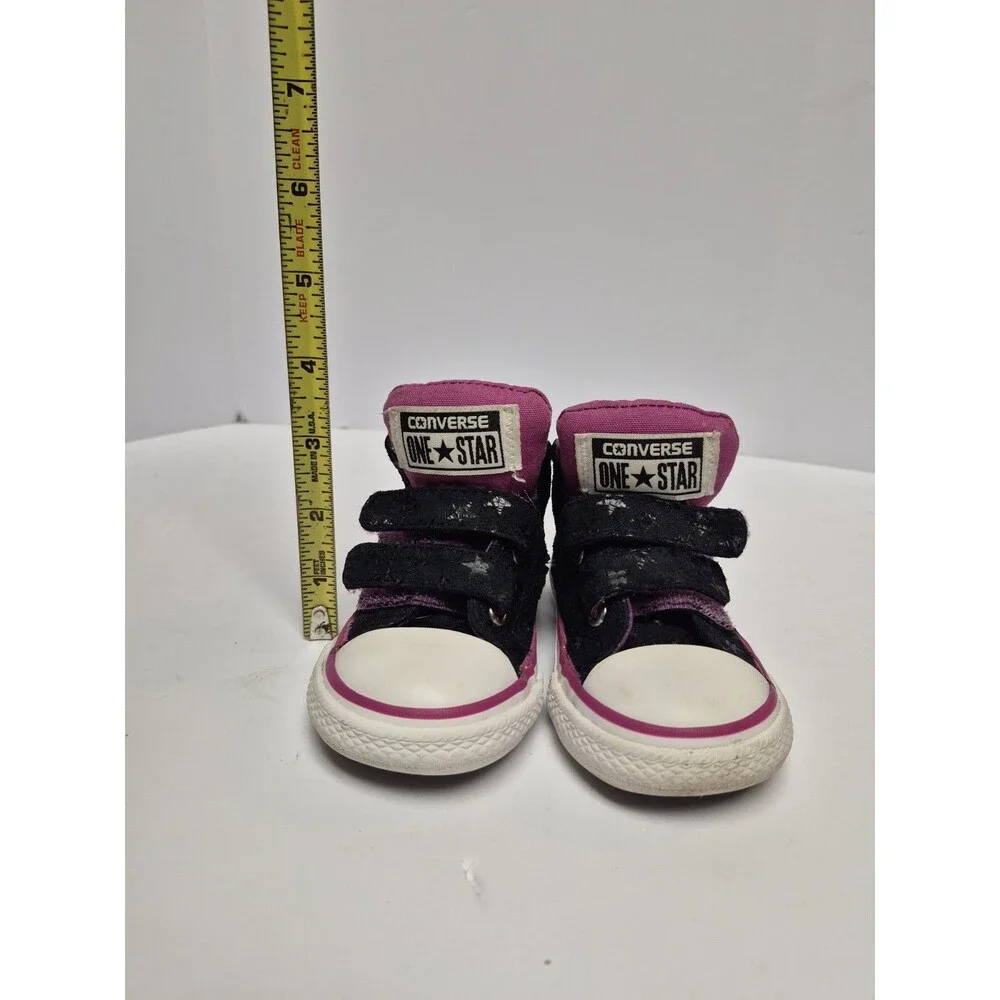 Converse Toddler Girls High Top Black/Magenta Stars Size 5